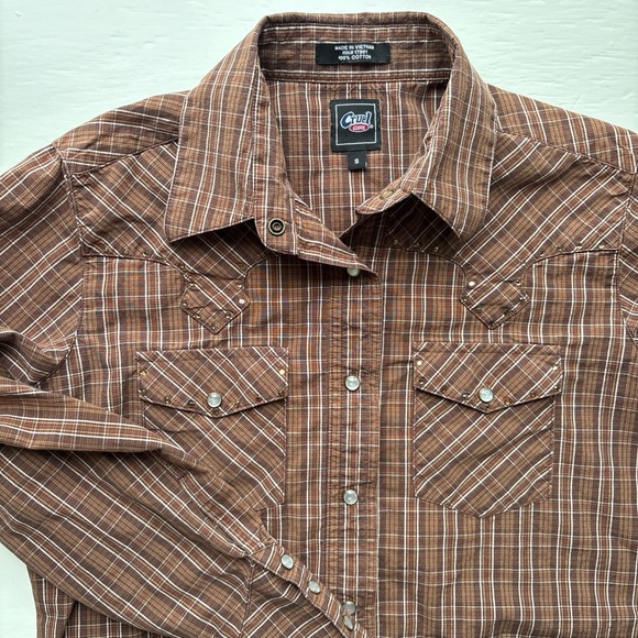 Vintage 90s Cruel Girl Punk Western Plaid Grunge Button Down Brown Long Sleeve S - Picture 6 of 9
